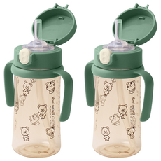 베베락 아이와 PPSU 원터치 빨대컵, 270ml, 2개, 딥그린