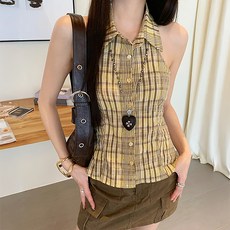 LUNA GIRL 女款 Bellisia 格紋領無袖襯衫 L26SMST030515