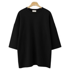 M.N.C 男女通用 寬鬆版型 七分袖T恤 MDLT366DE, 黑色