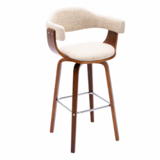 E-home Nelly 奈莉 布面曲木固定吧檯椅 360°旋轉椅座, 奶油色, 1個