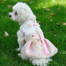 Wavy Days 寵物銳利刺繡圖案生活韓服連身裙, 1個, 粉紅色