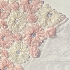 蝴蝶觸感立體網紗非洲菊蕾絲布料, 粉色+象牙白, 1個