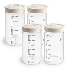 HelloKitchen 耐熱玻璃矽膠蓋刻度玻璃瓶, 4個, 300ml
