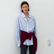 AtelierNain 女款Essential棉質條紋休閒棉質襯衫 BL-4367
