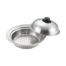 YOSHIKAWA 吉川 美味彩菜 日本18-8不銹鋼附蓋蒸煮盤 小 日本製 20cm, 1入