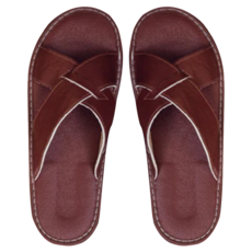 真皮頭層牛皮防滑室內拖鞋 LS40, 紅棕色, 1雙