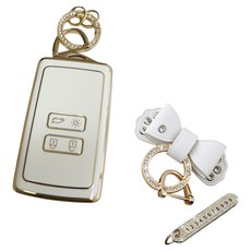 루루형제 르노 삼성 자동차 호환 TPU 키케이스 + 번호키링+ 가죽리본키링, 크림화이트, AS-01