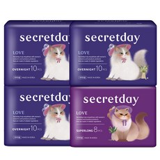 시크릿데이 러브 오버나이트 날개형 10p x 3개 + 러브 슈퍼롱 날개형 8p 생리대, 1세트