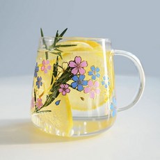 Jinglass Home Cafe耐熱斜面櫻花圖案溫變玻璃杯 400ml, 混色, 2個