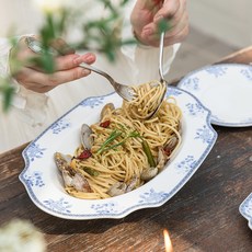 ssueim 1976花園圖案義大利麵餐盤, 1個, 藍色