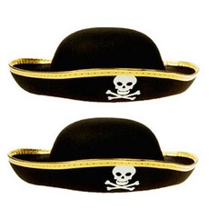 童款裝扮用海盜船長帽, 黑色, 2個