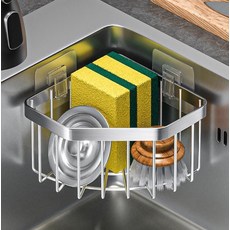 Jubanggosu 不鏽鋼瀝水多功能菜瓜布角落置物架, 銀色, 1個