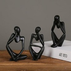 思考者書桌辦公室裝飾品3件組, 黑色