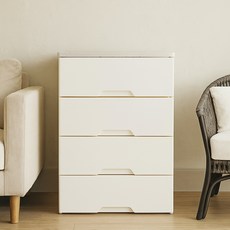 보노하우스 국내 제조 뉴모던플러스 우드형상판 서랍장, 화이트, 4개