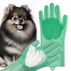 닥터블랭크 강아지 소프트 실리콘 목욕 브러쉬 장갑 양손착용 세트, 그린, 1세트