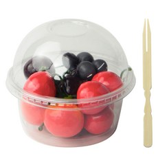 Inp PET冰杯杯身直徑 98mm 170ml + 圓頂無孔蓋 + 木質水果叉套組, 100套