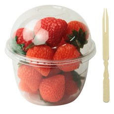 Inp PET 冰杯杯身直徑 98mm 300ml + 圓頂無孔蓋 + 木質水果叉套組, 100套