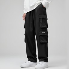 男款舒適鬆緊腰刷毛內裡寬版工裝褲 JY020