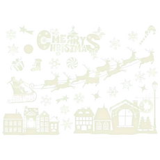 摩達客 耶誕白色11號聖誕麋鹿雪車 無痕窗貼玻璃貼 Set, 75 x 35cm