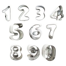 TRIARROW 三箭牌 迷你數字餅乾模 10個一套, 不鏽鋼 銀色, 1組