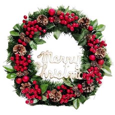 摩達客 台製歐風典雅大地盛宴紅球果松果聖誕花圈 福臨圈 Set 20吋 直徑約51CM 吊掛裝飾, YS-GW2120002, 1組