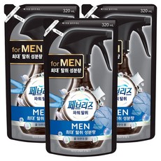 페브리즈 섬유 탈취제 맨 쿨 아쿠아향 리필, 320ml, 3개