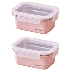 LocknLock 樂扣樂扣 彩色不鏽鋼保鮮盒 霧面玫瑰粉色 500ml, 2個, 單品