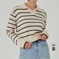afinar 條紋有領針織長袖毛衣