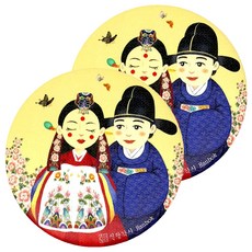 設計 Gaanchae 雙面手鏡新郎 Gaksi 韓服 75 x 75 mm, 2個, 黃色