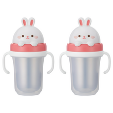 Edison Friends防漏雙層不鏽鋼吸管杯2, 300ml, 白兔子, 2個