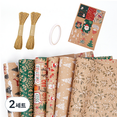 미소로운 선물 포장지 6종 + 테이프 + 크라프트끈 2p + 스티커C 세트 3 포장지 50 x 70 cm, 혼합색상, 2세트