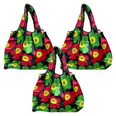 超質感厚實環保購物袋, 黑底綠花朵, 3個