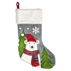 摩達客 耶誕質感圍巾 質感刷毛 30x48公分, 白熊灰色聖誕襪, 30 x 40cm, 1件