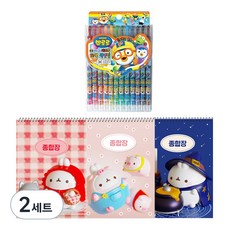 地球化學 Molang 厚實綜合練習簿 隨機出貨 3入 + Pororo 12色色鉛筆, 混合顏色, 2套