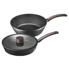 Kinyo 減油不沾導磁雙鍋組 3入, 平煎鍋455 x 286 x 70mm 1077g + 炒鍋455 x 286 x 100mm 1kg + 鍋蓋40 x 29mm 690g, PO-2379, 1組