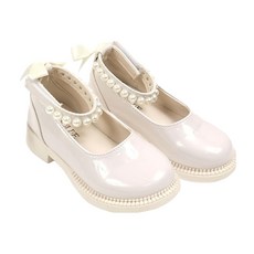 BEBEMARU 女童款珍珠項鍊高跟鞋 9749，205mm，白色，可愛蝴蝶結設計，舒適好穿搭