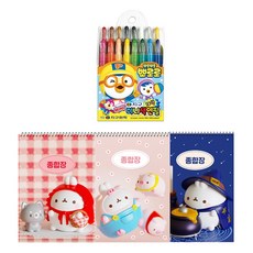 地球化學 Molang 厚實綜合練習簿 隨機出貨 3入 + Pororo 迷你16色色鉛筆, 混合顏色, 1套