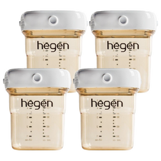 hegen PPSU多功能萬用瓶 150ml 母乳/副食品收納 包含空氣壓縮收納蓋, 金色透明, 4個