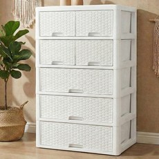 라탄 더블 5단 서랍장, 화이트, 1개