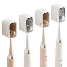 Hanbomnuri 免鑽孔附蓋防塵牙刷架 4入組, 1套, 黃色 2入 + 灰色 2入