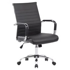 E-home 巴德中背電腦椅, 厚坐墊扶手可調, PU皮革, 電鍍金屬五爪椅腳, 64 x 64 x 93 - 103cm, 黑色