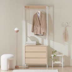 웰퍼니쳐 루미 시스템행거 드레스룸 3단 서랍형 방문설치, 화이트 + 오크