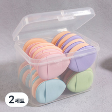 藍色貿易 迷你手指氣墊水滴粉撲 32p + 收納盒, 2套, 混色