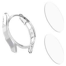 arari 透明PC保護殼 + 9H高強度全覆蓋鋼化玻璃螢幕保護貼 2片組 40mm, 1套, 透明