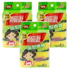 楓康 弧型海綿菜瓜布, 3包, 4片