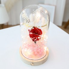 Joart 不凋謝LED玻璃罩花 香皂花 永生花, 玫瑰紅