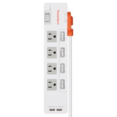 PowerSync 群加 4開8插 防雷擊抗搖擺USB延長線 2孔+3孔, 1.8m, 白色, 1個