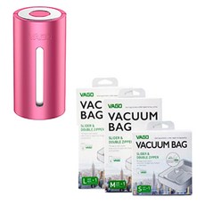 VAGO 旅行用攜帶式微型真空壓縮機 TVD1 粉色+壓縮包組 S+M+L