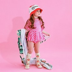 GOING KIDS 女童款格紋短袖連身泳衣