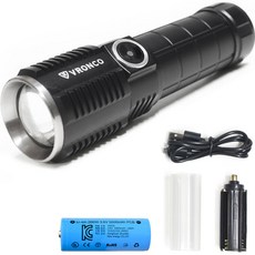 브론코 LED 손전등 줌 라이트 XHP50 + 배터리26650, 블랙(손전등), 1세트